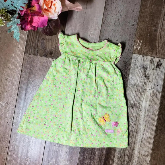 Child of Mine by Carter's Green Floral Dress Size 6-9m 100% Cotton EUC - Picture 4 of 13